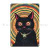 Psychedelic Black Cat Wide Eyes Metal Sign Create Wall Cave Living Room Printed Cinema Tin Sign Poster