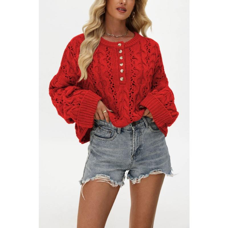 New autumn and winter button sweater women's clothing hot sale loose solid color pullover short knitted sweater