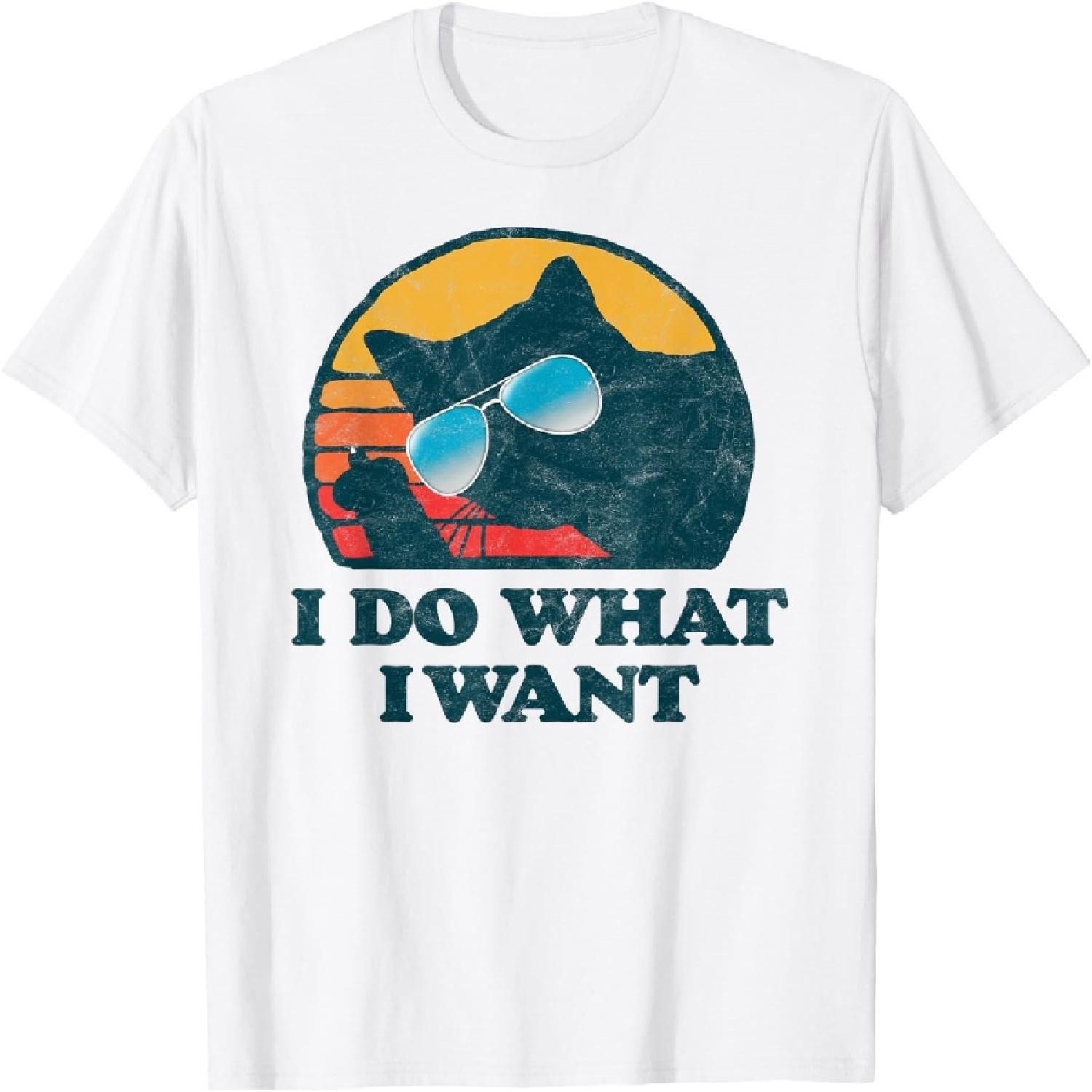 Funny Cat I Do What I Want Middle Finger & 80s Sunglasses Men Women T-Shirt XXXXXL белый