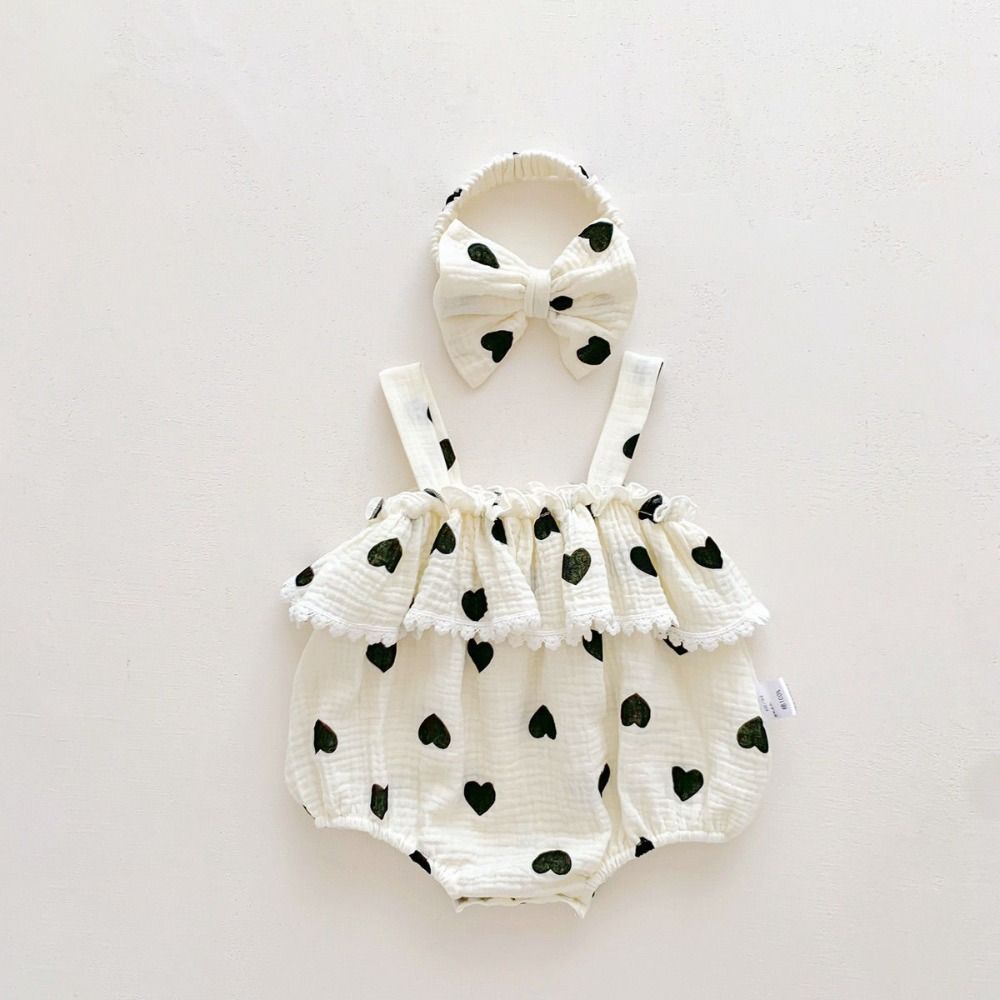 Ruffle Heart Baby Romper Bow Heart Baby Shorts Climb Suit Fashion Lace Baby Jumpsuit  Infant Wear