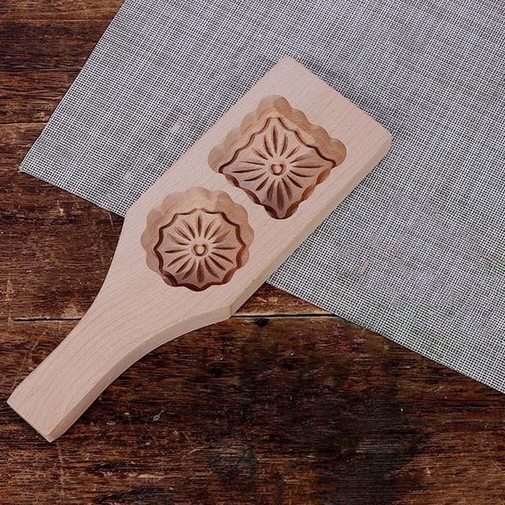 Double Slot Wooden Mooncake Mold Clear Texture Traditional Dessert Press Kitchen Gadgets
