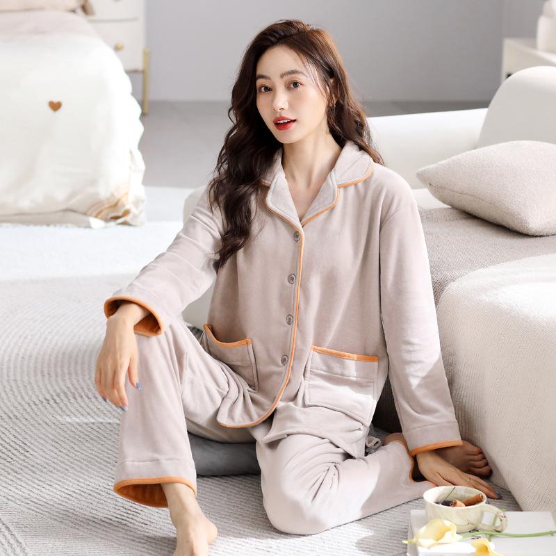 Pajamas Women'S Autumn And Winter Thin Velvet Warm Coral Velvet Winter Island Velvet Large Size Flannel Spring And Autumn Loungewear Set