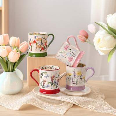 Flowery High End Ceramic Water Cup  High Looking Breakfast Cup  New Simple Mug  Souvenir Drinking Cup