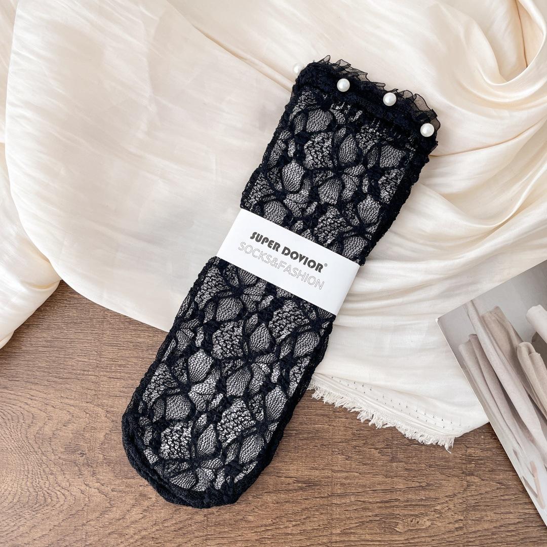 

Spring And Autumn Retro Lace Medium Tube Stacking Socks Women S Korean Hollow Mesh Socks Bubble Flower Thin Mesh Socks One size fits all