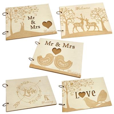 Rustics Wooden Guest Book Wedding Reception Hardcover Guest Book Sign Signature Book Wood Album for Wedding Parties
