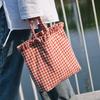 Canvas Bag Woman Casual Plaid Women Shopping Bag Large Capacity Cute Tote Handbags Cloth Double-sided Girls Frenum Shoulder Bags