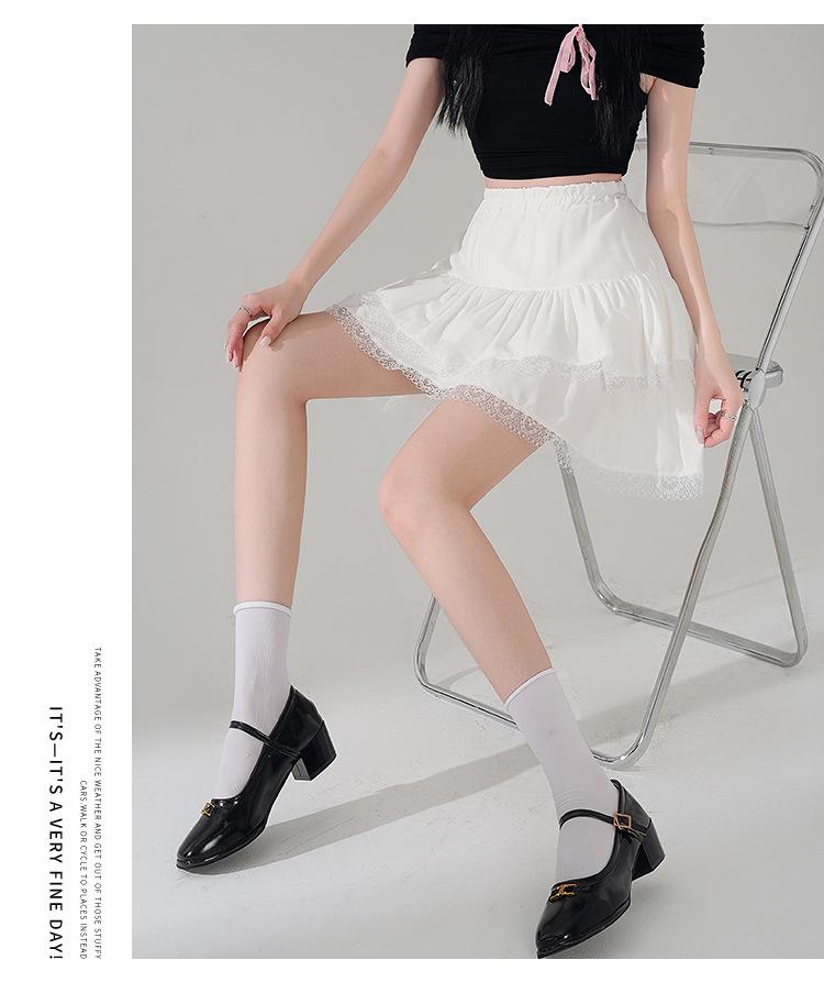 New Petite French Ballet A-line Fluffy Lace Pleated Skirt