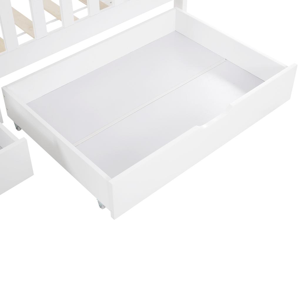 (Not Allowed to Sell on Germany)Beautiful house bed, with 2 drawers, solid wood, slatted frame, with fall protection, white (200x90 cm)