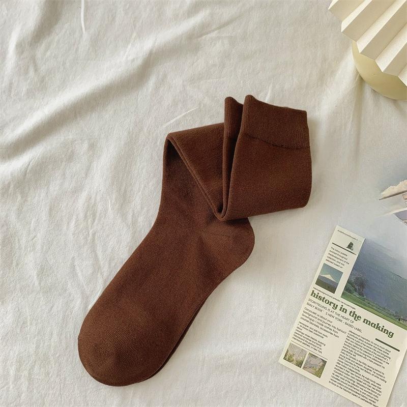 Female Autumn and Winter New Solid Color Preppy Style Simple Pressure Thin Leg High Drum Calf Cotton Socks