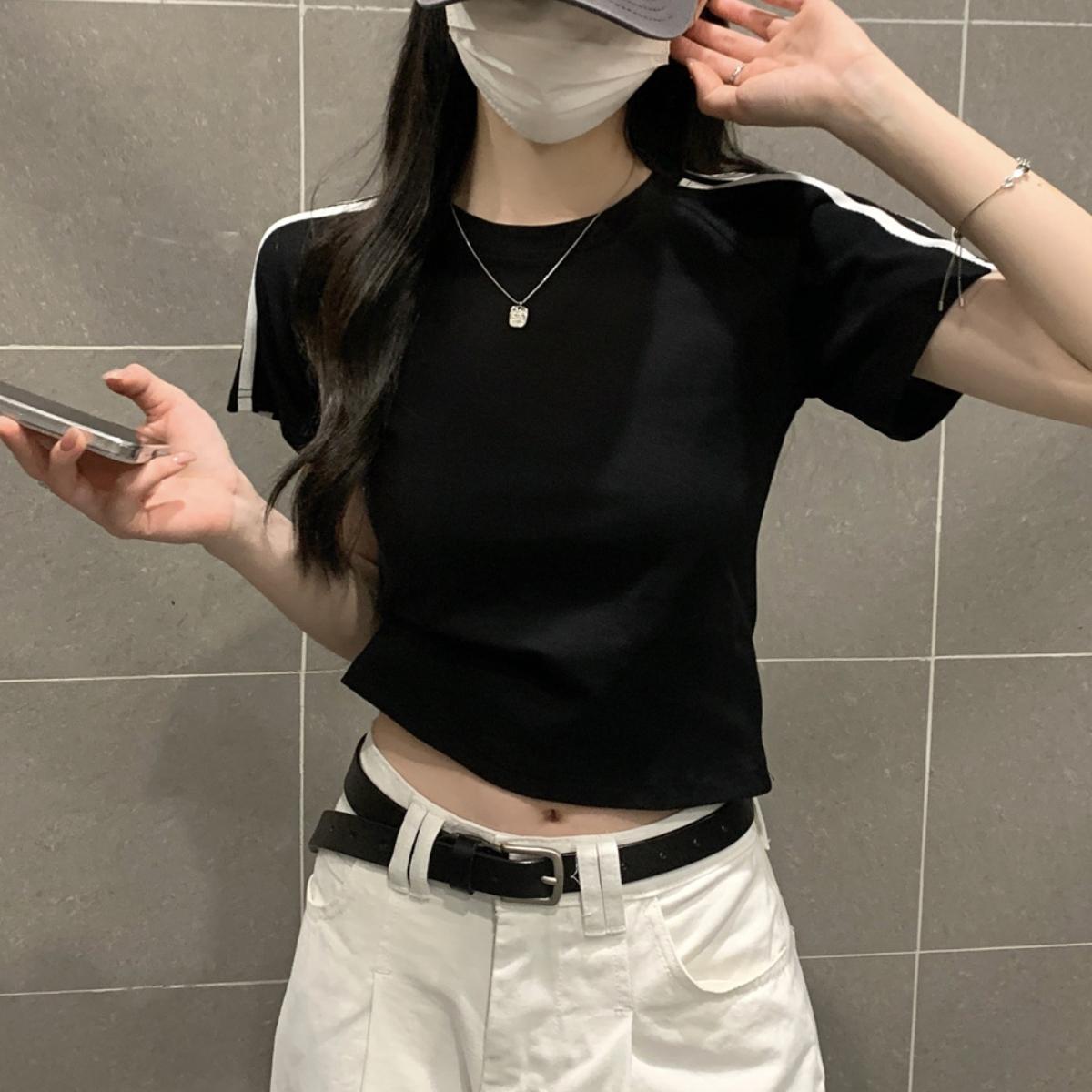 

GMXIA Летняя женская облегающая футболка с короткими рукавами и перемычкой для похудения All Design Sense Pure Desire Top Women XXL чёрный