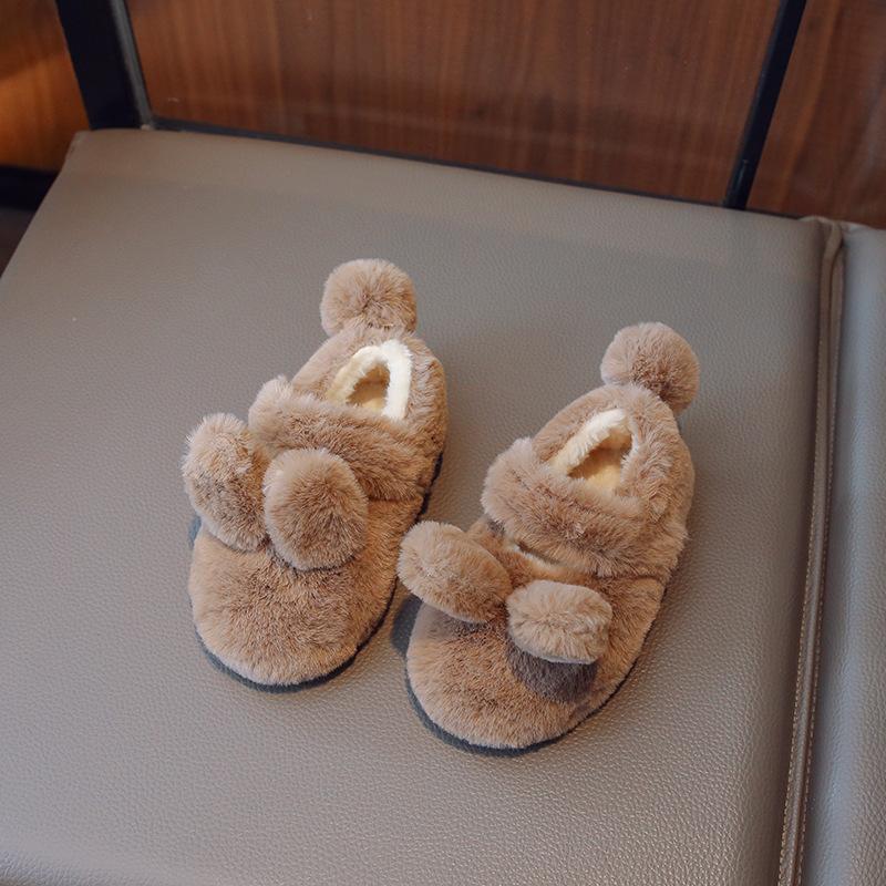 Nové bavlněné pantofle, roztomilé všestranné podzimní dívčí boty, teplé sametové domácí bavlněné boty, pohodlné ležérní ploché dětské pantofle