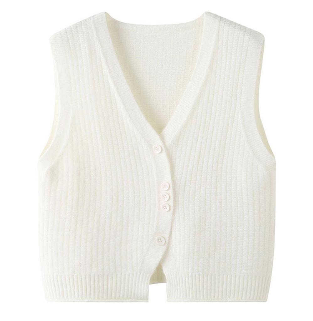 Designer Button Vest Knit V Neck Waistcoat Women Spring Cardigan Sweater Top