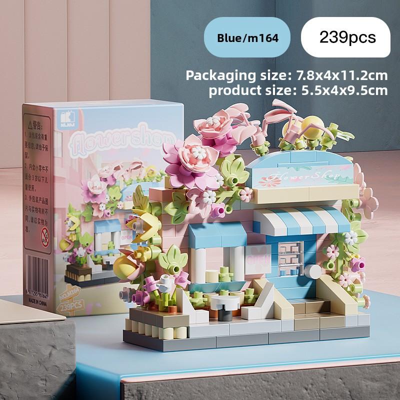 Non-Toxic Flower Shop Food House Building Blocks Kit Mini City Street View Home Decor Children Assembly Bricks Model Kids Educational Toy