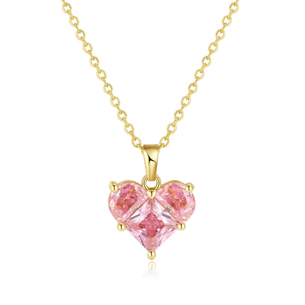 925 Sterling Silber Herz Anhänger Halskette, Süßer Rosa Liebes Charm für Frauen, Täglich, Büro, Party