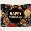 1 Stück, 2D flach, Happy Birthday Leopardenmuster rote Rose Polyester Kulisse, für Partydekorationen, Zuhause, Zimmer, wsj