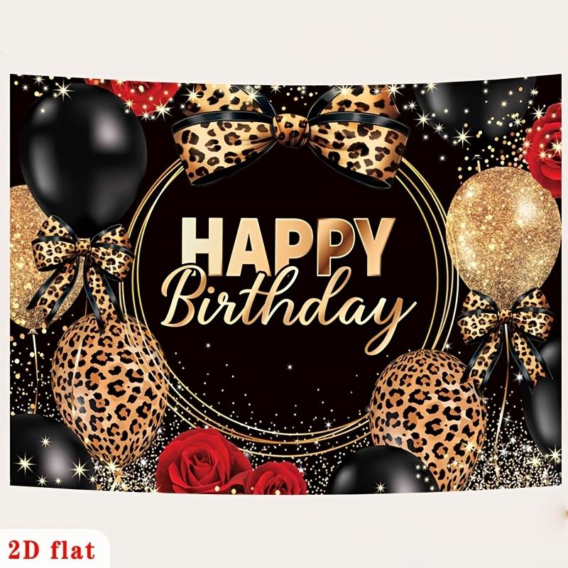 1 Stück, 2D flach, Happy Birthday Leopardenmuster rote Rose Polyester Kulisse, für Partydekorationen, Zuhause, Zimmer, wsj