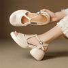 Summer High-heeled Roman Shoes Soft Leather 2025 New Versatile Casual Thick Heel Stepping On Shit Open-toed Thick-soled Woven Sandals