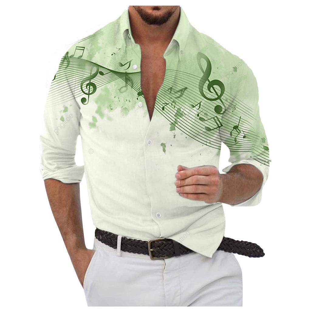 Men's Button Up Shirt Music Notes Collar 3D Print Daily Vacation Long Sleeve Print Clothing Apparel Hawaiian Casual Beach