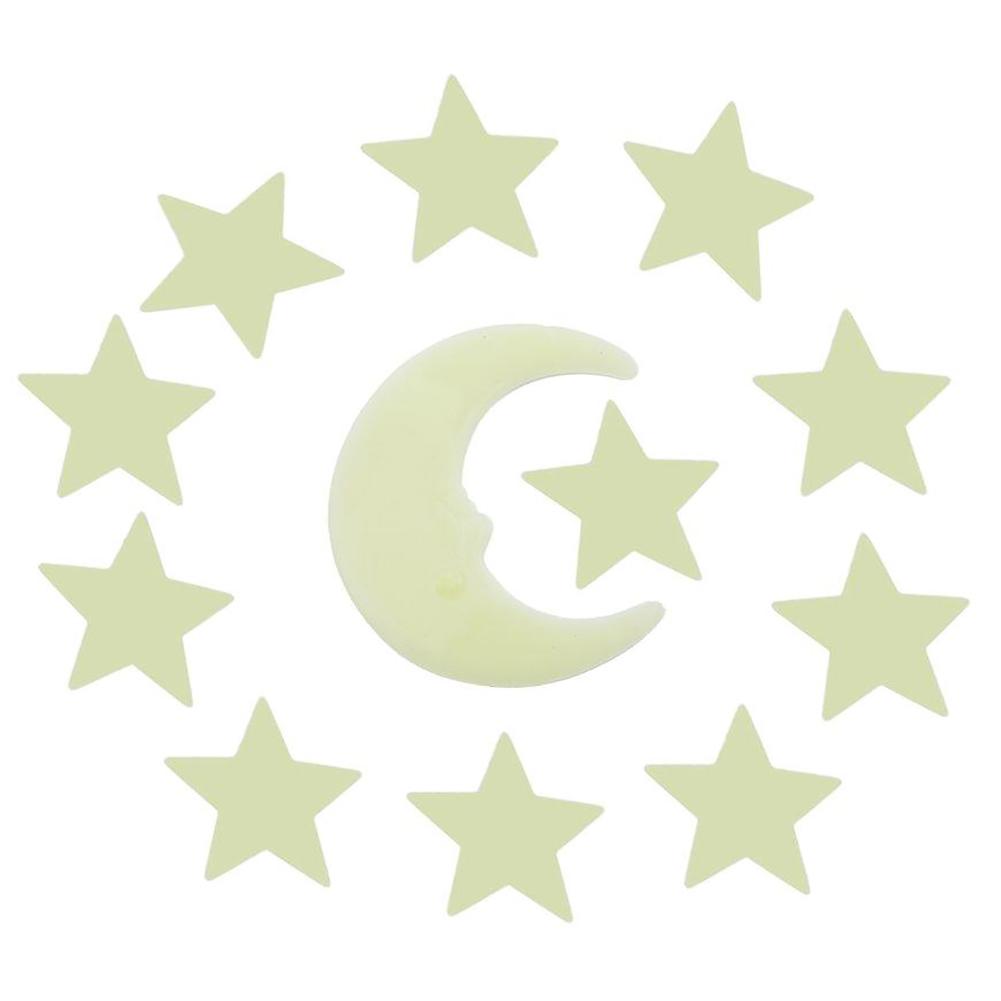 Fashionable 12Pcs Stars Moon Glow In Dark Fluorescent Decal Wall Stickers Home Decoration