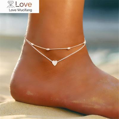 Letapi Nuovo Moda Argento Colore Perline Cuore Cavigliera Per Donne Ragazze Oro Multistrato Cavigliera Vintage Piede Braccialetto Gioielli Da Spiaggia