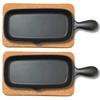 Grill Plate Half (Black) X 2 & Pearl Metal Cork Trivet (Square) X 2 - Total 4-piece Set. Made of Banko Ware, Heat-resistant, Suitable for Fish Grills