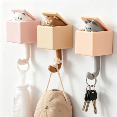 Gancho creativo para colgar en la pared de dibujos animados para ropa, sombrero, bufanda, llavero pequeño de Animal, ganchos bonitos para niños, ganchos adhesivos para abrigos