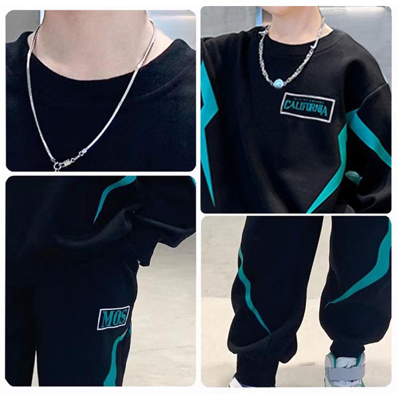 Boys' Spring & Autumn Long Sleeve Sportswear Set 2025 - Fashionable Two-Piece Outfit for Older Kids
