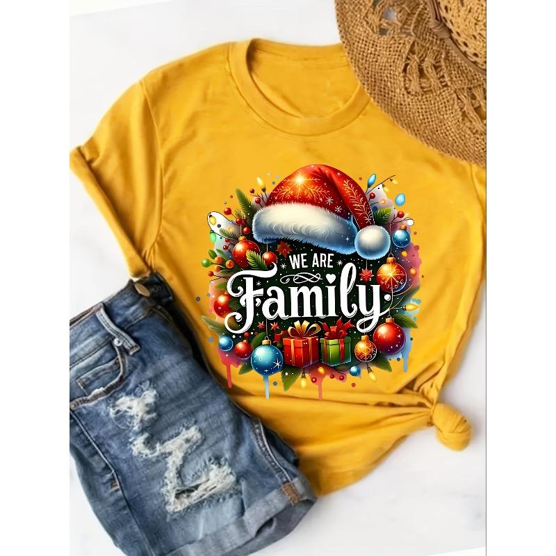 Damen T-Shirt mit kurzen Ärmeln, Rundhalsausschnitt und Familienaufdruck für Frühling und Sommer