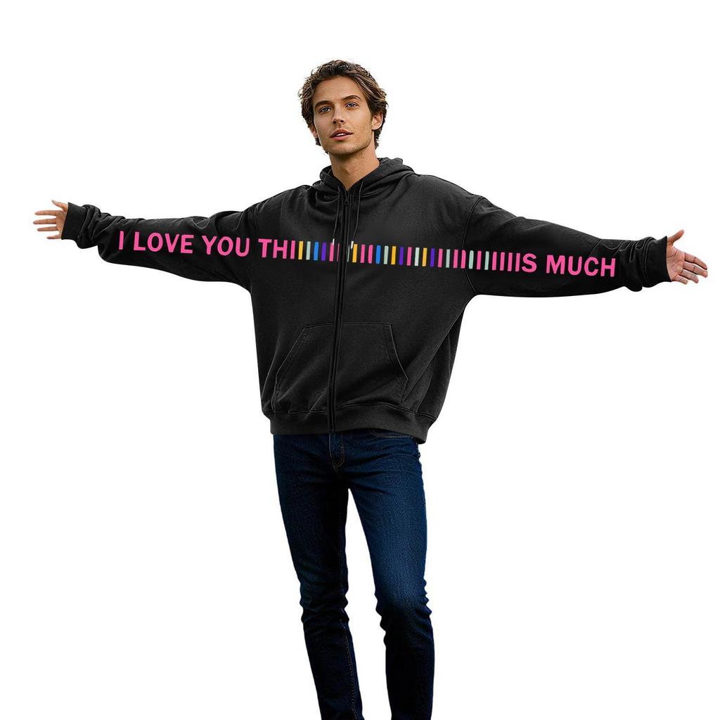 Damen- und Herren-Unisex-Mode, lässiger Langarm-Kapuzenmantel mit Rundhalsausschnitt und Aufdruck