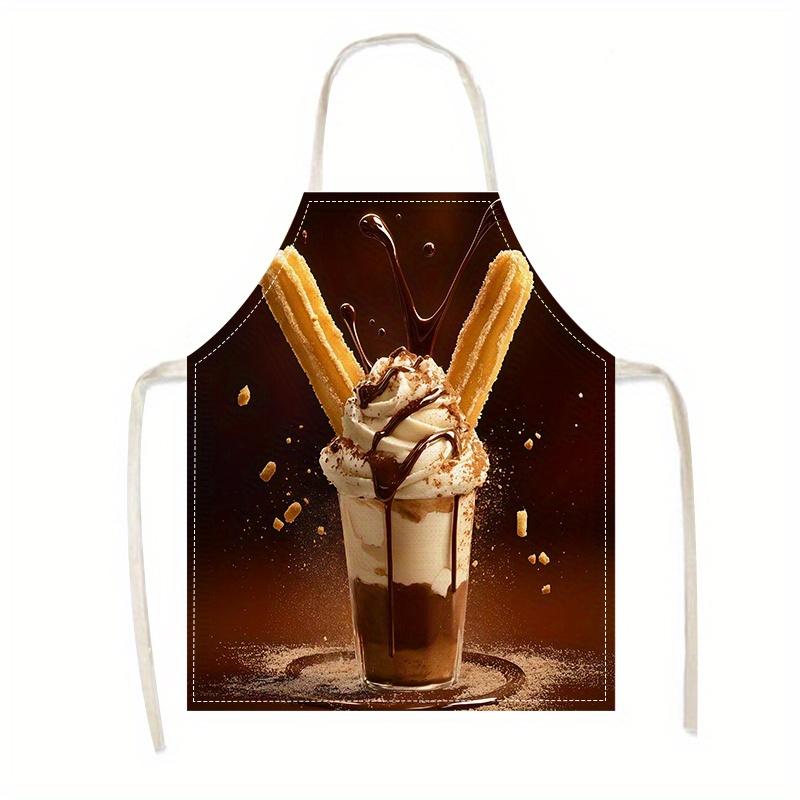 

1pc Chocolate Milkshake Apron Linen Kitchen Baking Cooking Sweet Dessert Theme Funny Design Adjustable Neck Strap Home Use 38X47cm(15X19in)