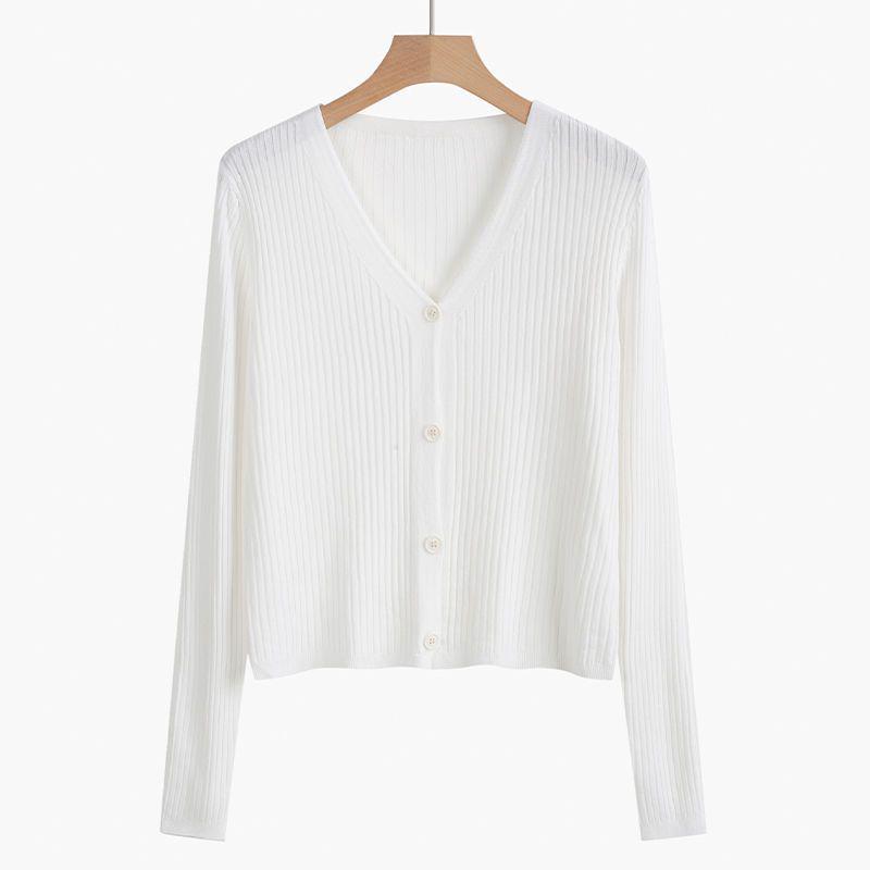 2024 Women's V-Neck Slimming Knit Cardigan: Spring/Summer Short Style for Skirts
