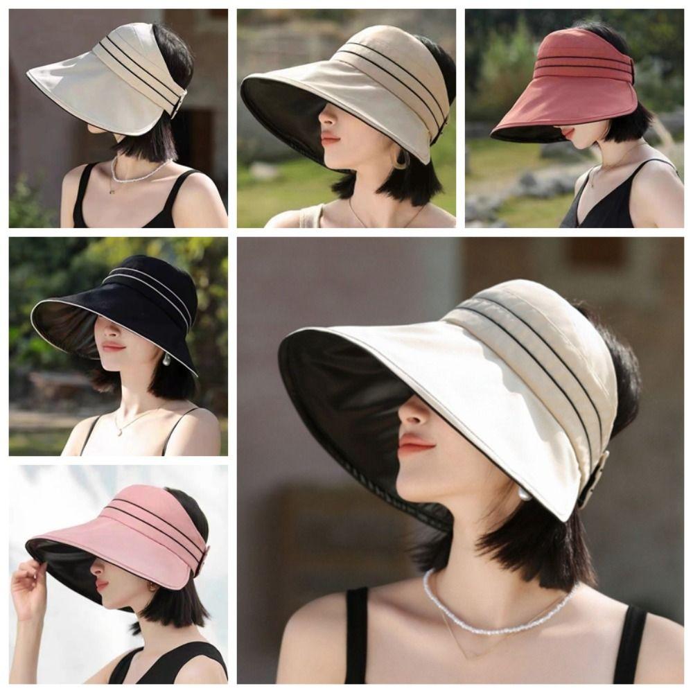 

Hollow Sunscreen Sun Hat Big Brim Bucket Hat Foldable Striped Empty Top Hat Outdoor хаки