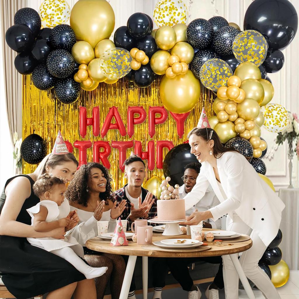 12inch 50pcs Gold Black Latex Balloon Set with Confetti, Suitable for Weddings, Birthdays, Themed Parties, and Family Gatherings