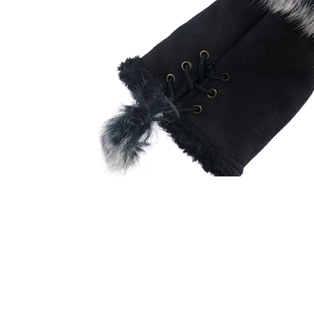 Hand Girls Mitten Trim Color Wrist Warm Fashion Soft Rabbit Fur Fingerless Women Gloves