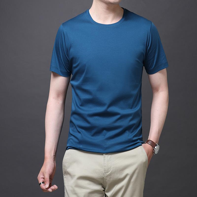 Mercerated Cotton Short-sleeved T-shirt Men's Round Neck Summer New Half-sleeved 80-pin Mercerated Cotton Loose Solid Color Top