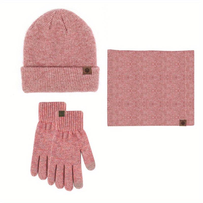 Adult unisex hat bib gloves 3pcs/1set knitted brushed touch screen gloves Outdoor warm set