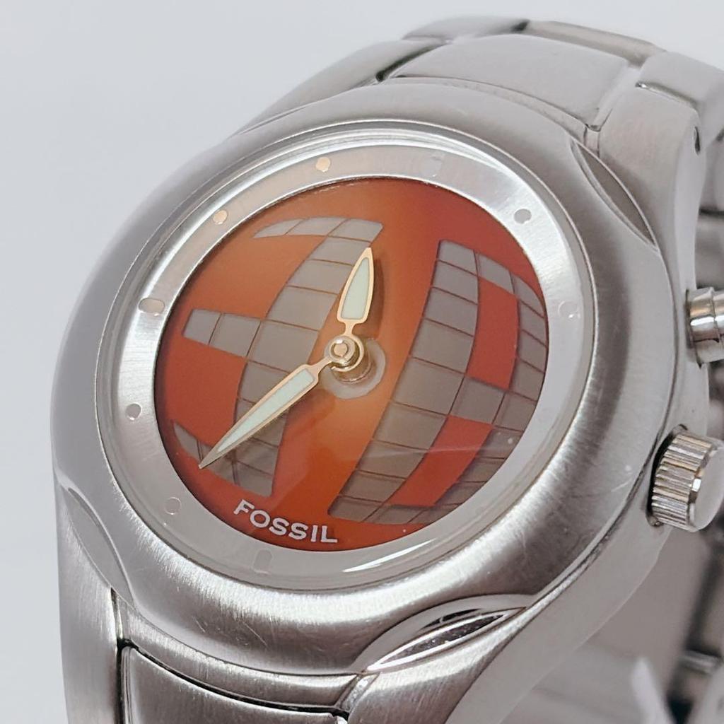 Used Rare FOSSIL BIG TIC Orange Ladies Watch Battery Replaced