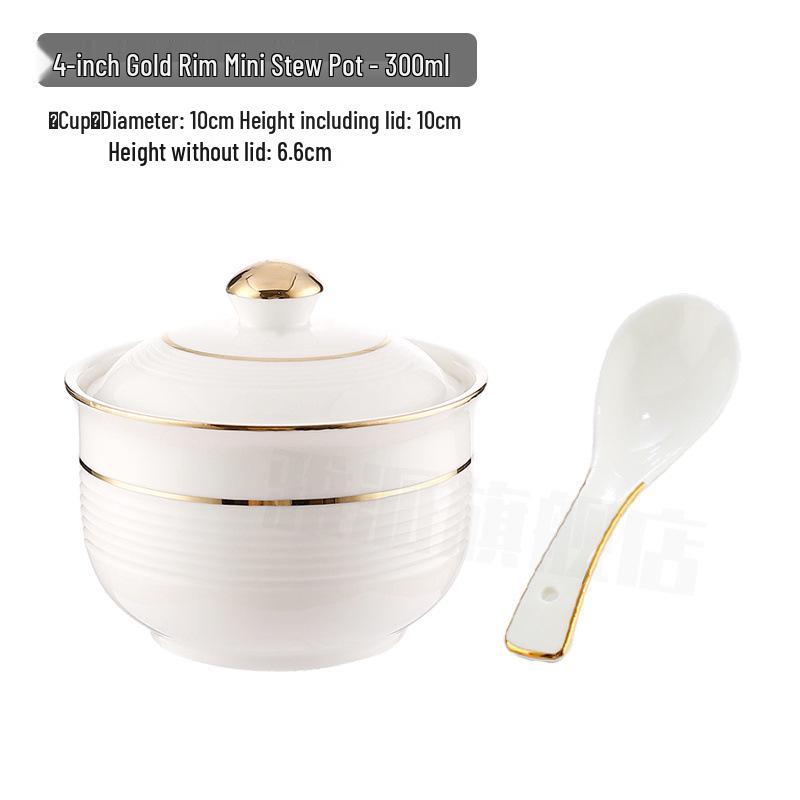 Keramik-Schmortopf mit Deckel, goldrandig, für den gewerblichen Gebrauch: Ideal für Vogelnestersuppe, gedämpfte Desserts und Eier.