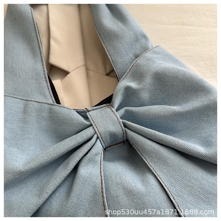 2025 Elegant Denim Shoulder Tote with Bow Detail
