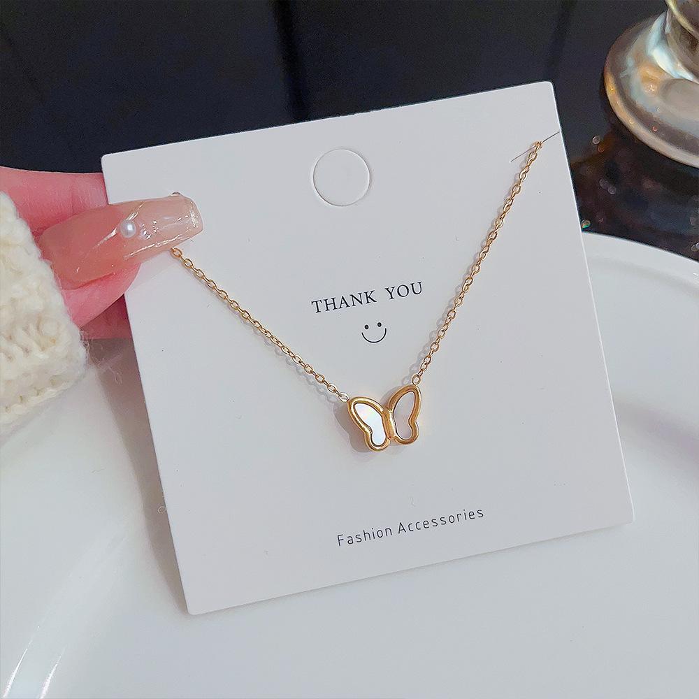 Korean Mother-of-Pearl Titanium Butterfly Necklace: Elegant & Versatile Women's Jewelry