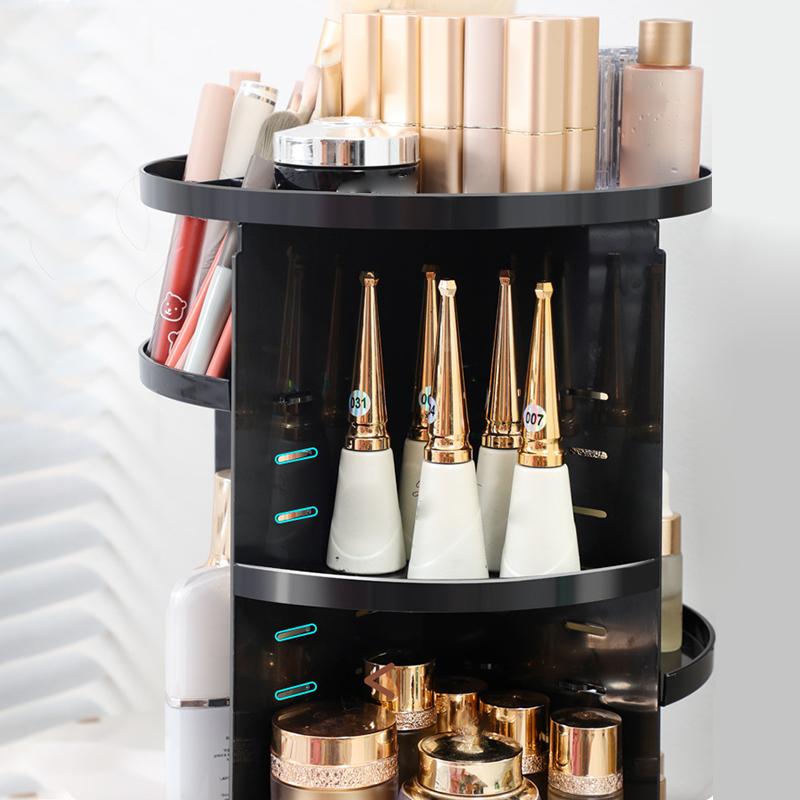 360stupňová otočná úložná krabice na make-up s velkou kapacitou, průhledný stolní organizér, domácí toaletní stolek, parfém, péče o pleť, police