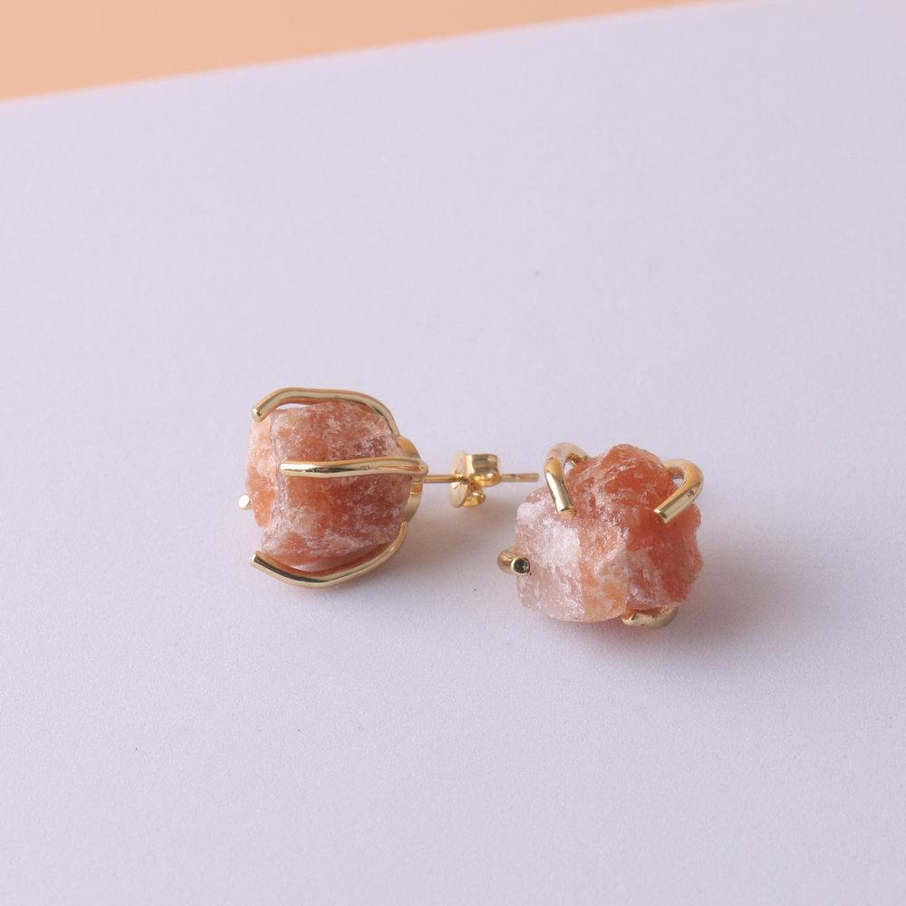 Natural Gemstone Earrings for Women - 18K Gold Plated Raw Amethyst and Rose Quartz Healing Crystal Stud Earrings