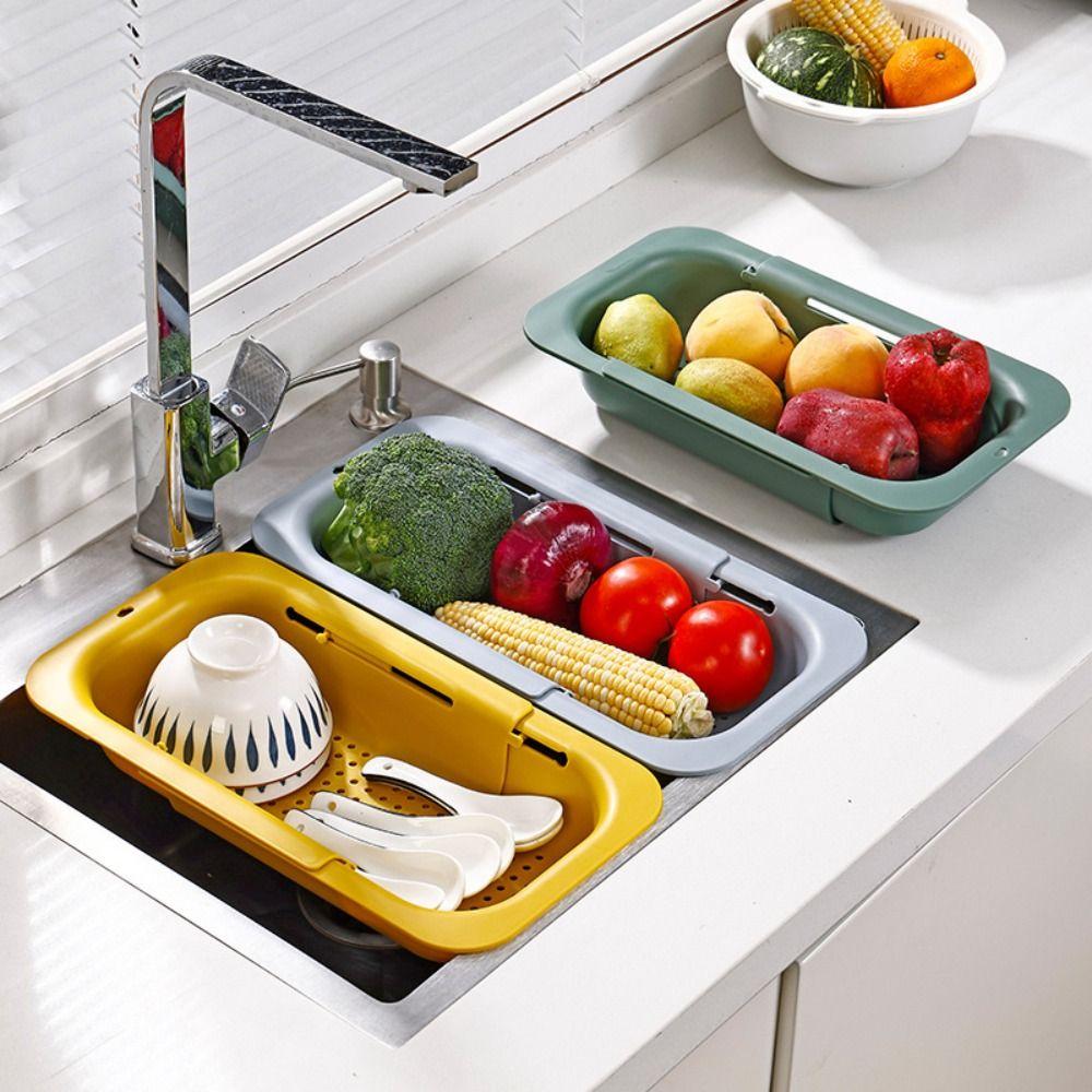 Multifunctional Drainage Basket Expandable Veggie Washer Sink Strainer Basket Washing Veggies