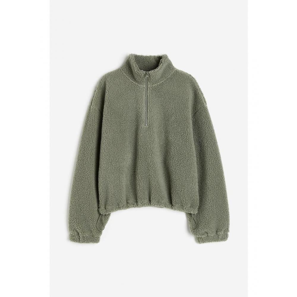 

H M zip top teddy sweatshirt khaki green 1187889003