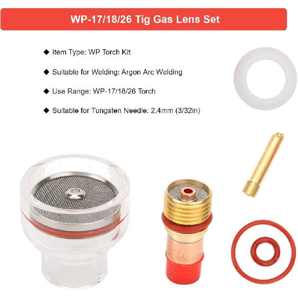 Tig Welding Gas Lens, Tig Welding Nozzle Cup Tig Torch Glass Cup Tig Welding Cup Fluid Nozzle Set Tig Welding Accessories for TIG-17/18/26(2.4MM)