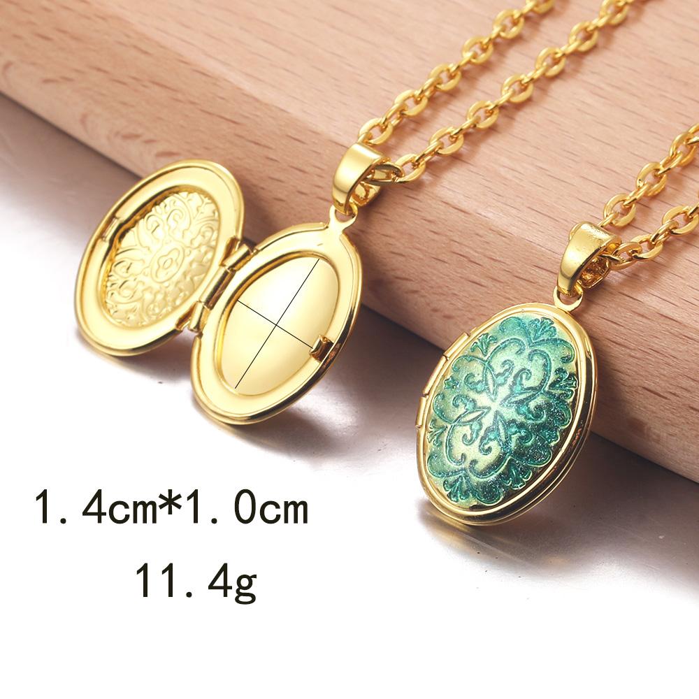 Golden Locket Pendant Mood Necklace Emotion Women Men Lovers Photo Frame Box Choker Necklaces Fashion Love Enamel Jewelry