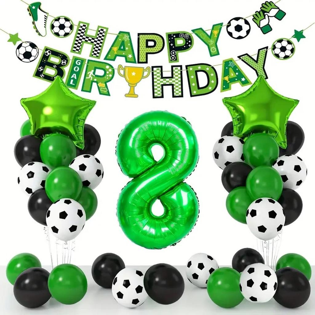 Football Themed Foil Balloon Set Number Balloons Party Decoration Kit Birthday Celebration Accessories Sports Event Supplies
