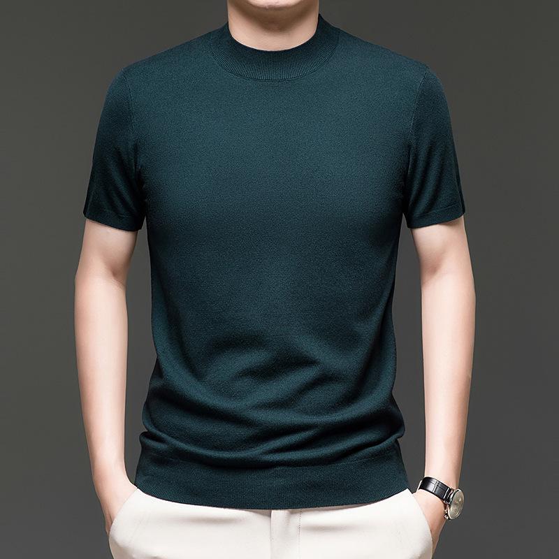 Men S Short Sleeve Half High Neck Casual Knit Sweater