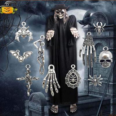 50Pcs Portable DIY Jewelry Making  Universal Mixed Halloween Bat Skeleton Silver Charms Pendants