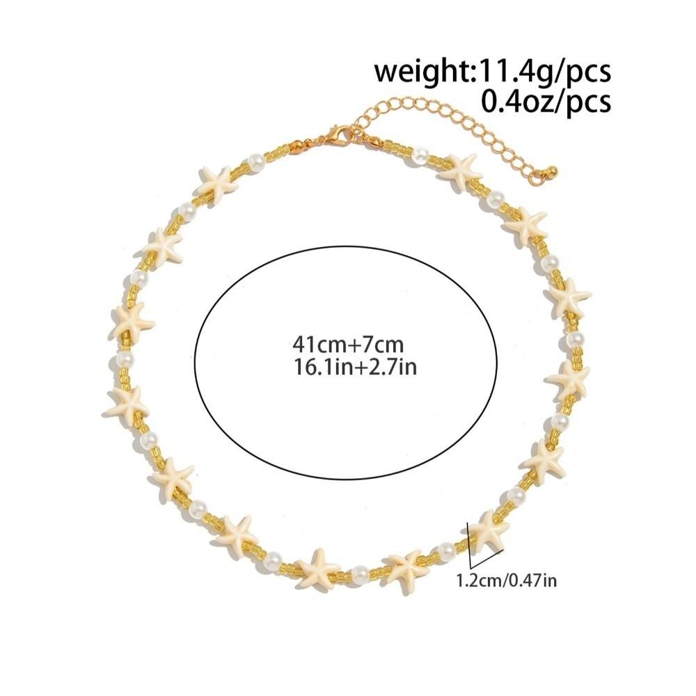 Adjustable Imitation Pearl Choker White Goth Clavicle Chain Vintage Boho Starfish Necklace Jewelry